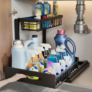 Under Sink Organizer Pull Out Shelf, 2 Tier Slide Out Cabinet Storage for Kitchen Bathroom outdoorfun