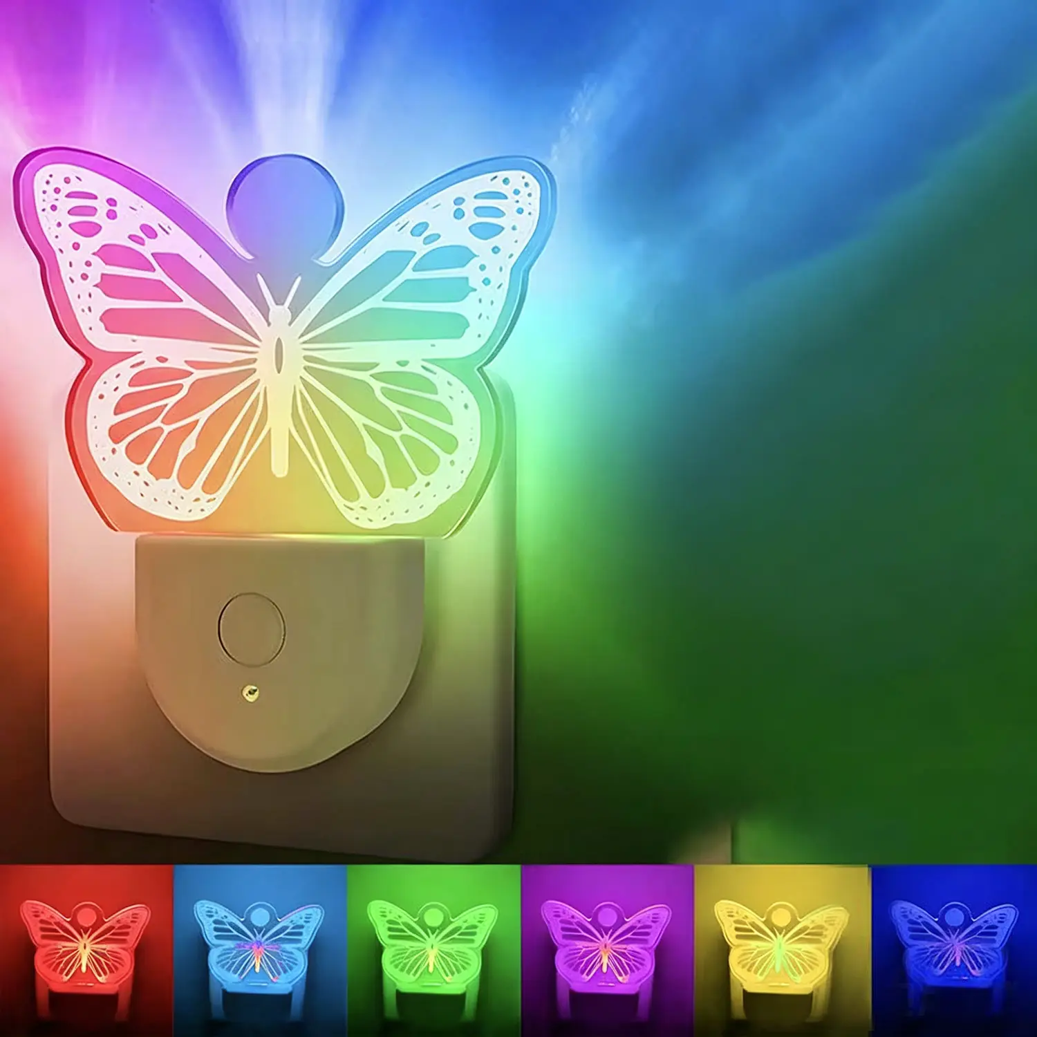 2-Pack Cute 3D Acrylic Butterfly Wall Night Lights, Smart Sensor Auto On/Off Color Changing LED Sleep Aid Plug-In Lamps, Mixed Set Home Improvement Decor for Kids Room, Nursery