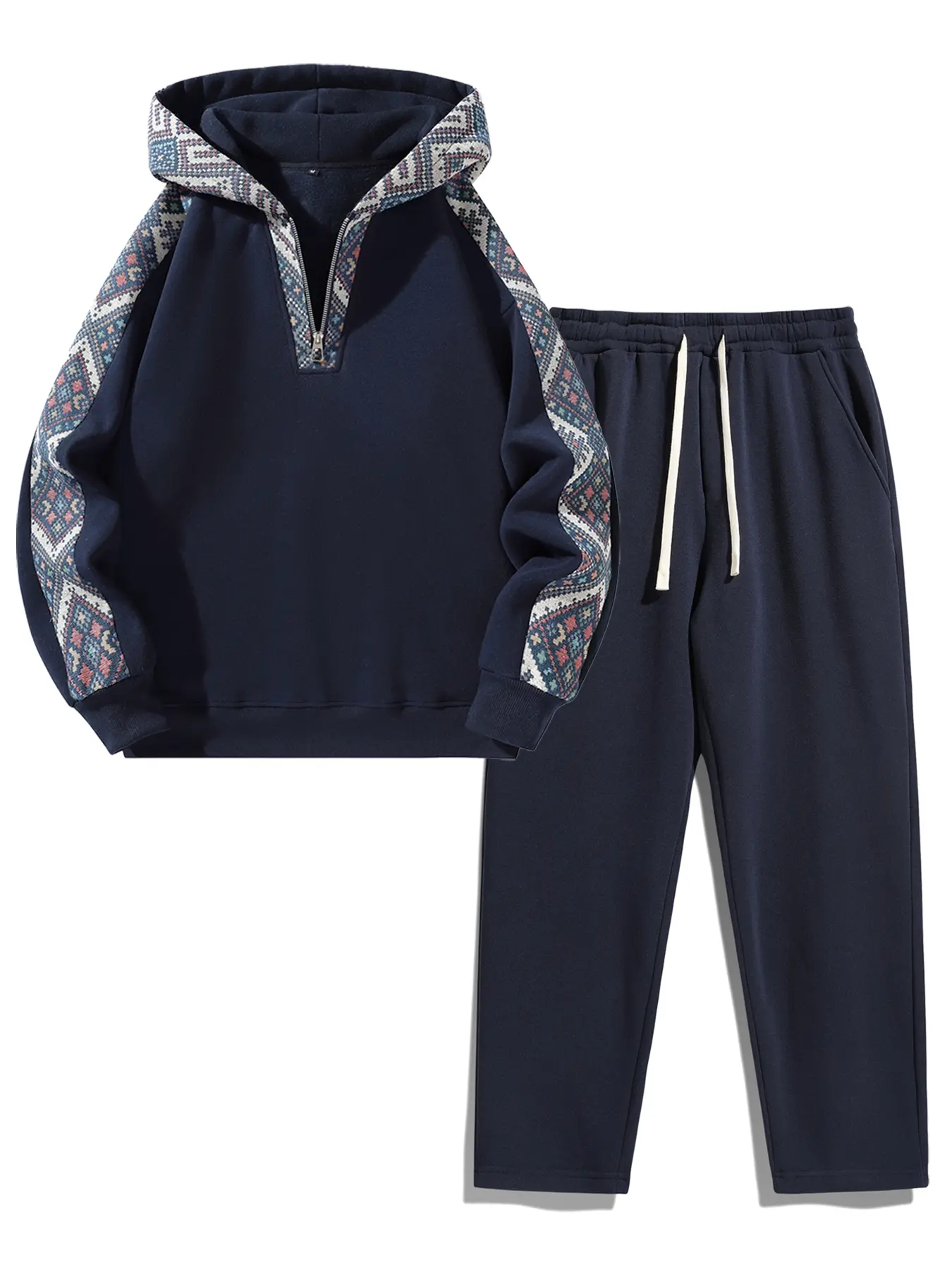 Men's Plain Two-piece Sweatsuit Set, Basic Regular Fit Casual Drop Shoulder Half Zip Zippers Long Sleeves Fitted Hoodie & Pocket Drawstring Elastic Sweatpants, Men's Clothing