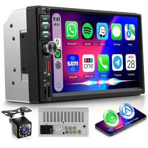 Double Din Car Stereo, 7 Inch Touch Screen Wireless Carplay & Android Auto, Car Radio with Bluetooth/FM/EQ/SWC/MIC, Backup Camera Included, USB/AUX/TF/Type-C Car Audio Receiver