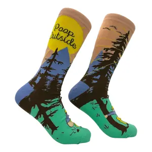 Men's Poop Outside Socks Funny Sarcastic Camping Graphic Novelty Footwear for Men Funny Graphic Socks Comfortable Fitted Spandex Cotton
