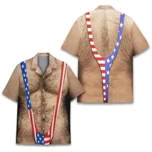 Funny Patriotic Hawaiian Shirt, American Flag Illusion Button-Up, 4th of July Party Shirt, Summer Vacation Outfit, Gift for Dad, Husband