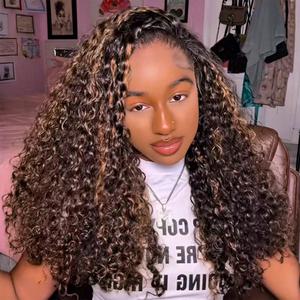 [WEAR GO HALF WIG] OQ HAIR Highlight Brown Water Wave Wear Go Half Wig 3-IN-1 Seamless Flip Over Wig Invisible Hairline Glueless Human Hair Wigs Drawstring Beginner Friendly