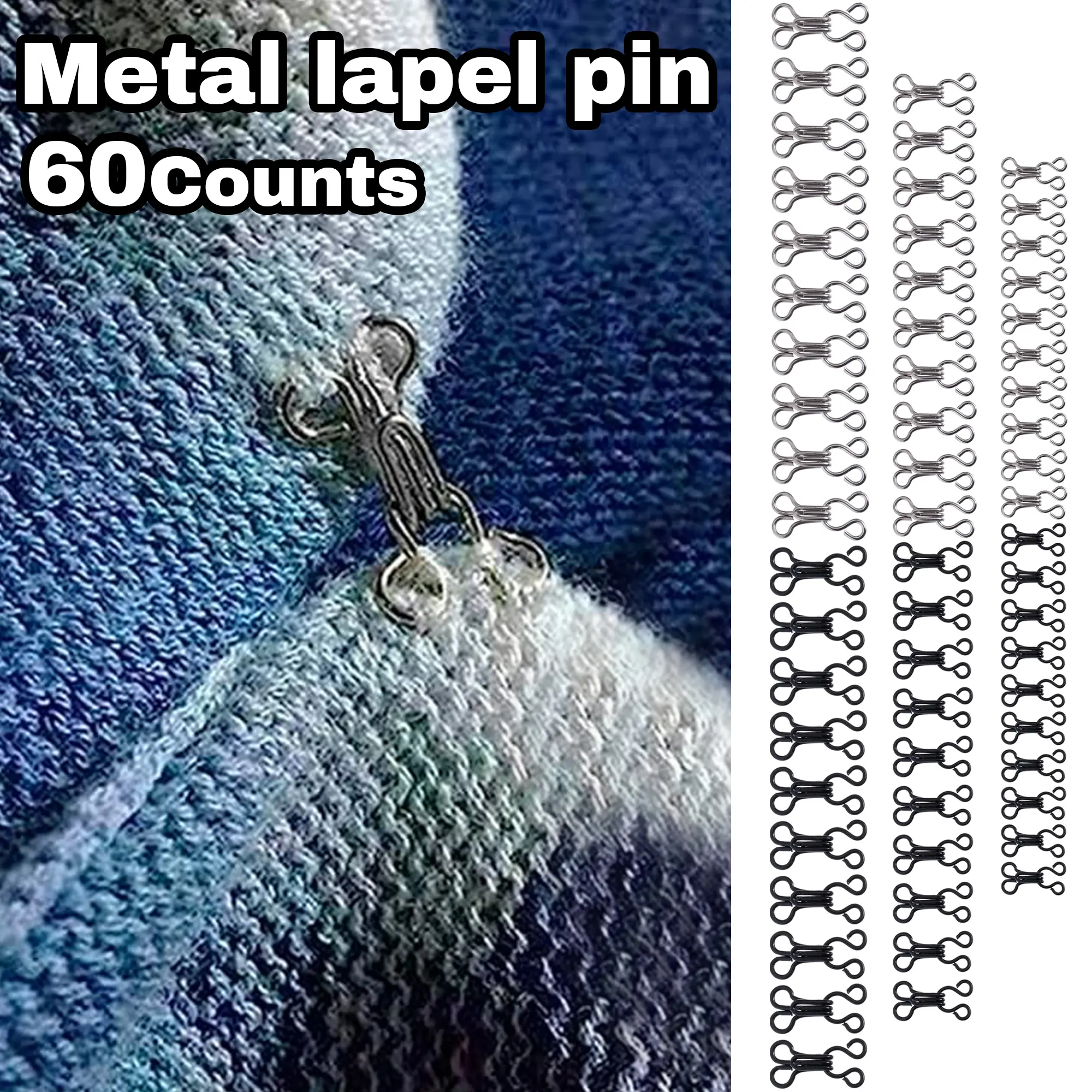 60 Counts  Sewing Hooks and Eyes Closure, 3 Sizes & Dual Colors for DIY Craft (Silver & Black)