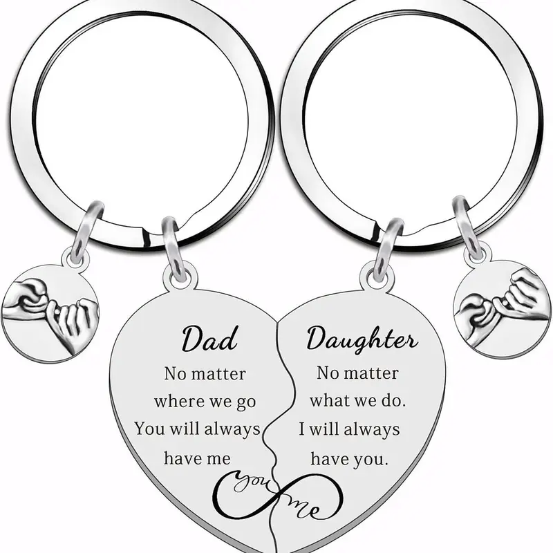 Personalized Letter Pattern Heart Puzzle Design Stainless Steel Keychain, Cute Love Heart Tag Pendant for Dad & Daughter, Trendy Versatile Keychain for Birthday Gift