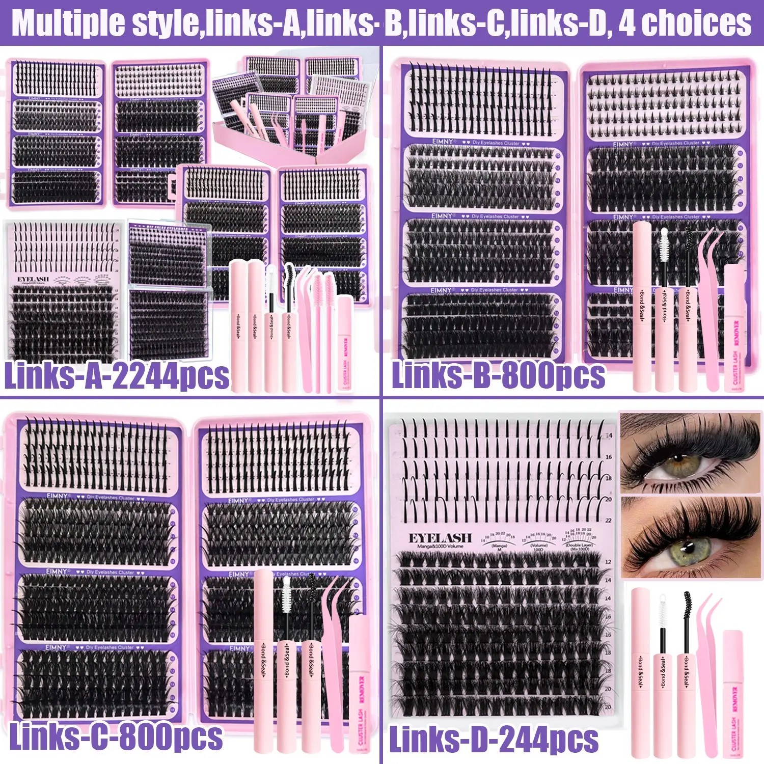 2244/800/244Pcs Spikes Lash Clusters, Ultra-Thick Lash Extension with Spiky and Bottom Lash, Volumized False Eyelashes Individual Eyelash Extensions, 10-18mm Lengths Reusable DIY Manga Anime Fluffy Lashes, D Curl Fairy Spiky Lash for Dramatic Everyday