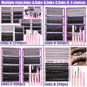 2244/800/244Pcs Spikes Lash Clusters, Ultra-Thick Lash Extension with Spiky and Bottom Lash, Volume Individual Eyelash Extensions, 10-18mm Lengths Reusable DIY Manga Anime Fluffy Lashes, D Curl Fairy Spiky Lash for Dramatic Everyday