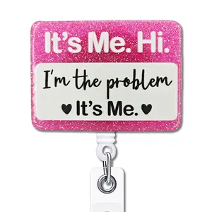 Funny Retractable Badge Holder, 1 Count Glitter Badge Scroll, Retractable Badge Reel, ID Badge Holder for Office Workers, Nurses, Doctors, Teachers, Colleagues, Badge Reels Retractable