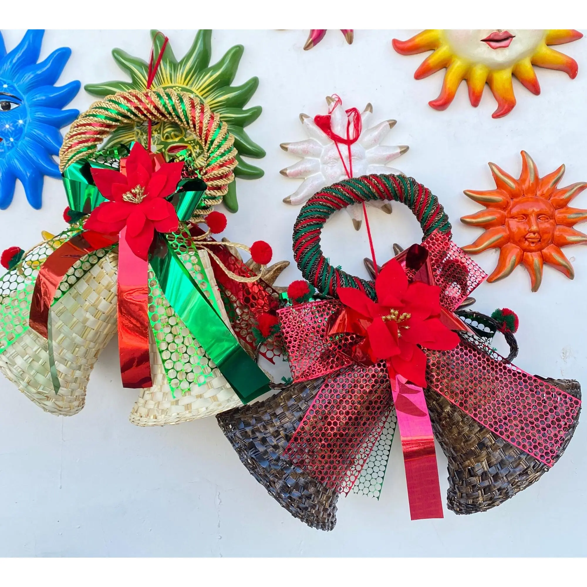 Hand Woven Palm Leaf Christmas Ornament Boho Christmas Tree Decor Xmas Gift Ideas Holiday Bell Door Hanging
