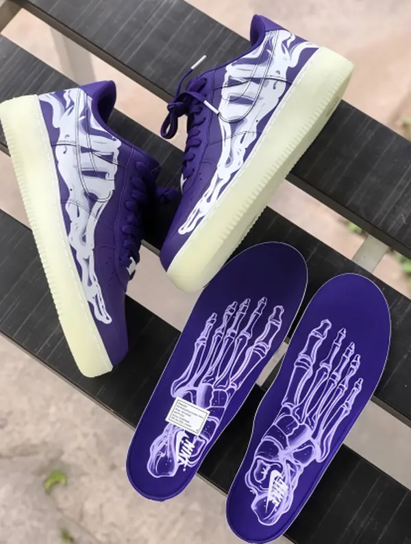 Unisex Purple Skeleton Print Low Top Casual Sneakers Luminous Sole Skateboard Shoes Fashion Streetwear Flat Trainers Breathable Daily Walking Footwear For Men Women