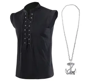 AYJKSEVEN Mens Pirate Renaissance Costume Pirate Shirt Sleeveless Medieval Viking Gothic Celtic Pirate Vest for Men