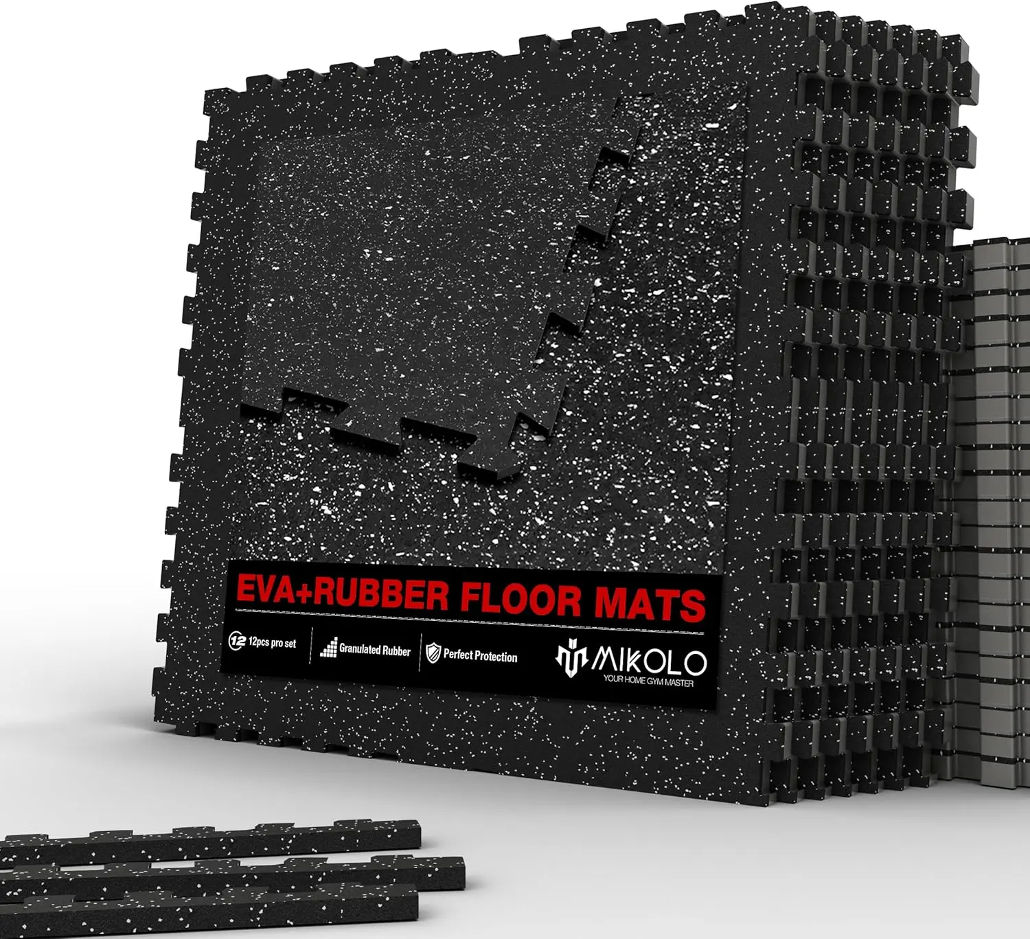 Mikolo 0.56 Inch Thick Interlocking Puzzle Rubber Gym Flooring for Home Gym with 24 Tiles Exercise Equipment Mats EVA Foam & Rubber Top Premium Protection Design Durable Easy Assembly