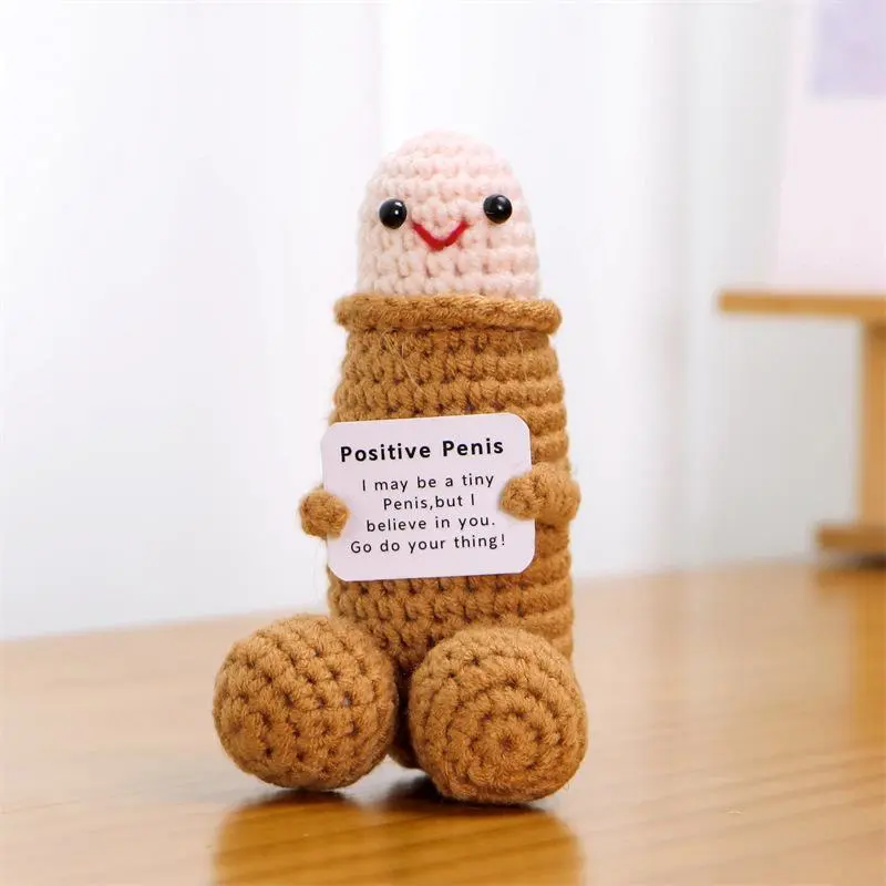Cute Crochet Doll, 2 Count Creative Knitted Decor with Positive Message Card, New Year Birthday Gift,Gifts Boyfriend,Fun Desk Decoration, Inspirational Gift for Friends Women，Support Plushies, Cuddly Doll Gift Soft Stuffed Animals Teddybear Stuffed Animal