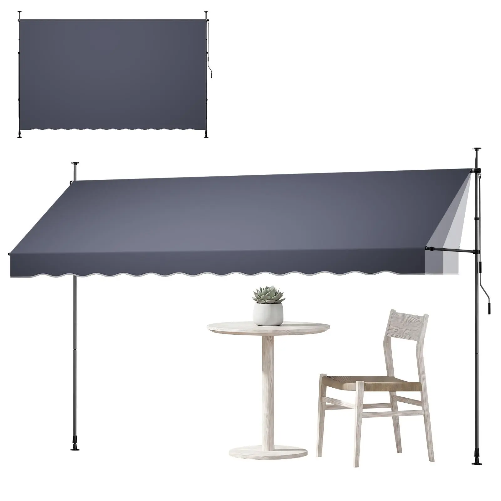 【SummerFinds】VEVOR Manual Retractable Awning, 157" Outdoor Retractable Patio Awning Sunshade Shelter, Height Adjustable Patio Door Window Canopy with Manual Crank Handle for Backyard, Garden, Balcony, Dark Gray