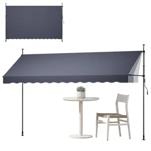 VEVOR Manual Retractable Awning, 157" Outdoor Retractable Patio Awning Sunshade Shelter, Height Adjustable Patio Door Window Canopy with Manual Crank Handle for Backyard, Garden, Balcony, Dark Gray