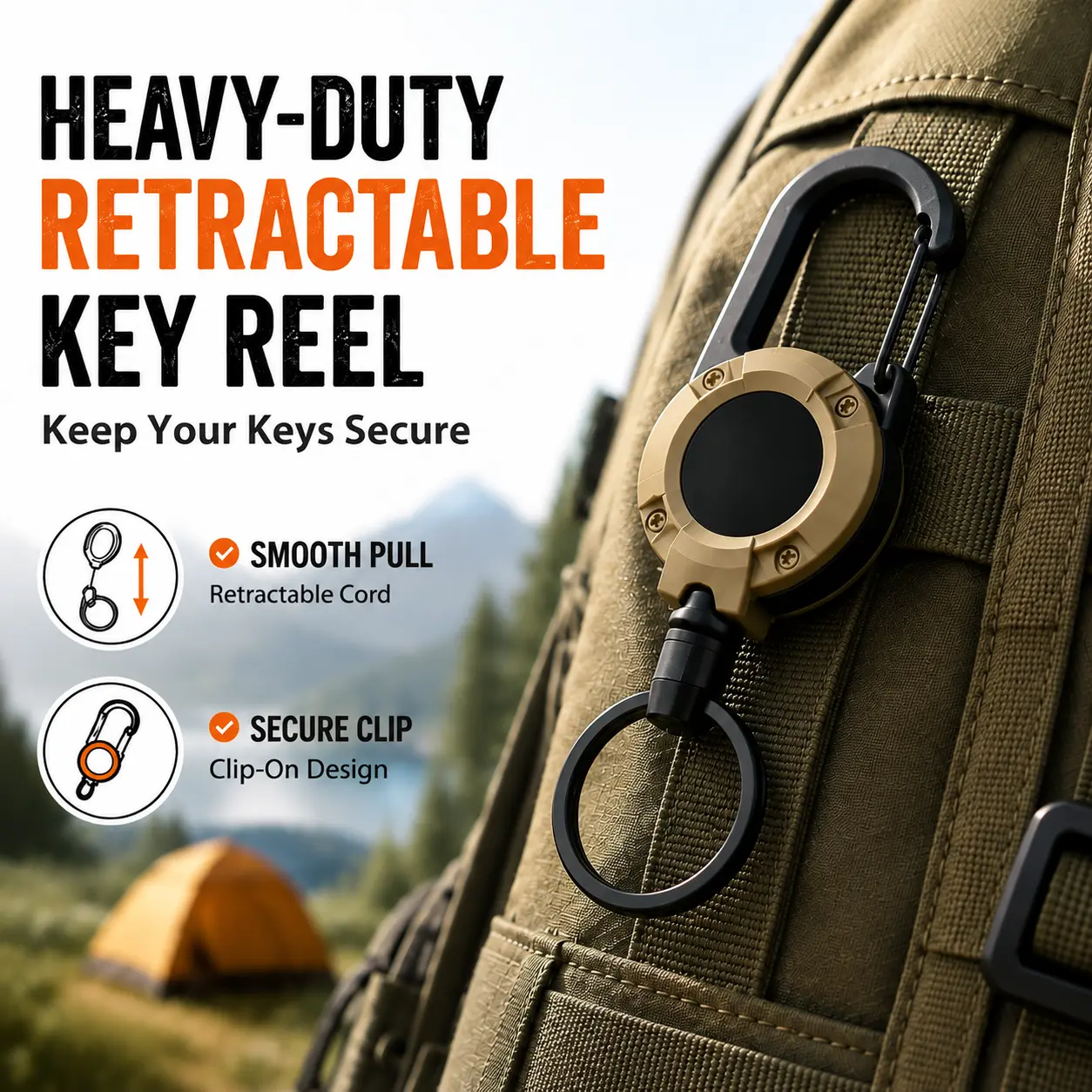 Heavy-Duty Retractable Keychain with Carabiner Clip, Anti-Lost Steel Wire Key Reel for Work Safety, Outdoor Use & Everyday Carry Needs
