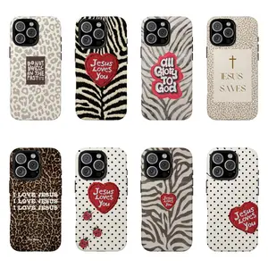 Jesus Saves Leopard Luxe Faith Phone Case, Neutral Glam Love God Tough Cover Compatible with iPhone 11-17 Pro Max/Pro/Air/X Plus LUMN Studio