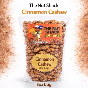 8oz- bag-Cinnamon Sugar Cashews Texas Made Small Batch Roasted Vegan Gluten Free Snack Perfect for Mother’s Day & Father’s Day Gifts - Crunchy Nut Crispy Flavor -8oz bag