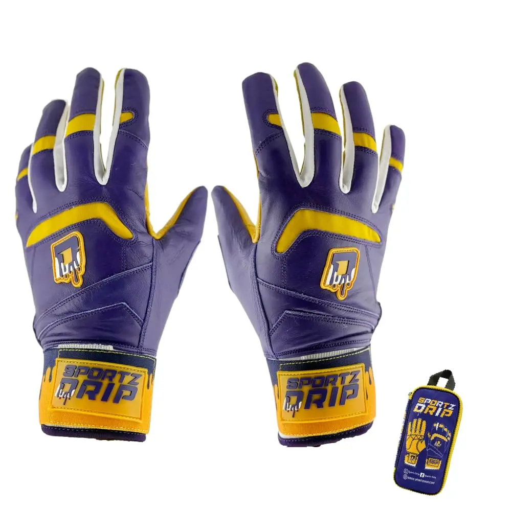 Sportz Drip Adult & Youth Batting Gloves, Mamba-Inspired Synthetic Leather with Secure Velcro Strips for Superior Grip Control, Multi-Size, Mamba-Inspired Design, Snug Lock, Practice, Anti-Slip, Adult Large/Extra Large, Velcro Strap