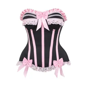 Top Drawer Black/Pink Steel Boned Burlesque Corset