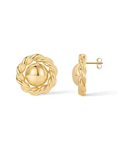 PAVOI 14K Gold Plated Chunky Rope Knot Vintage Button Stud Earrings for Women - Gold Statement Earring Pair