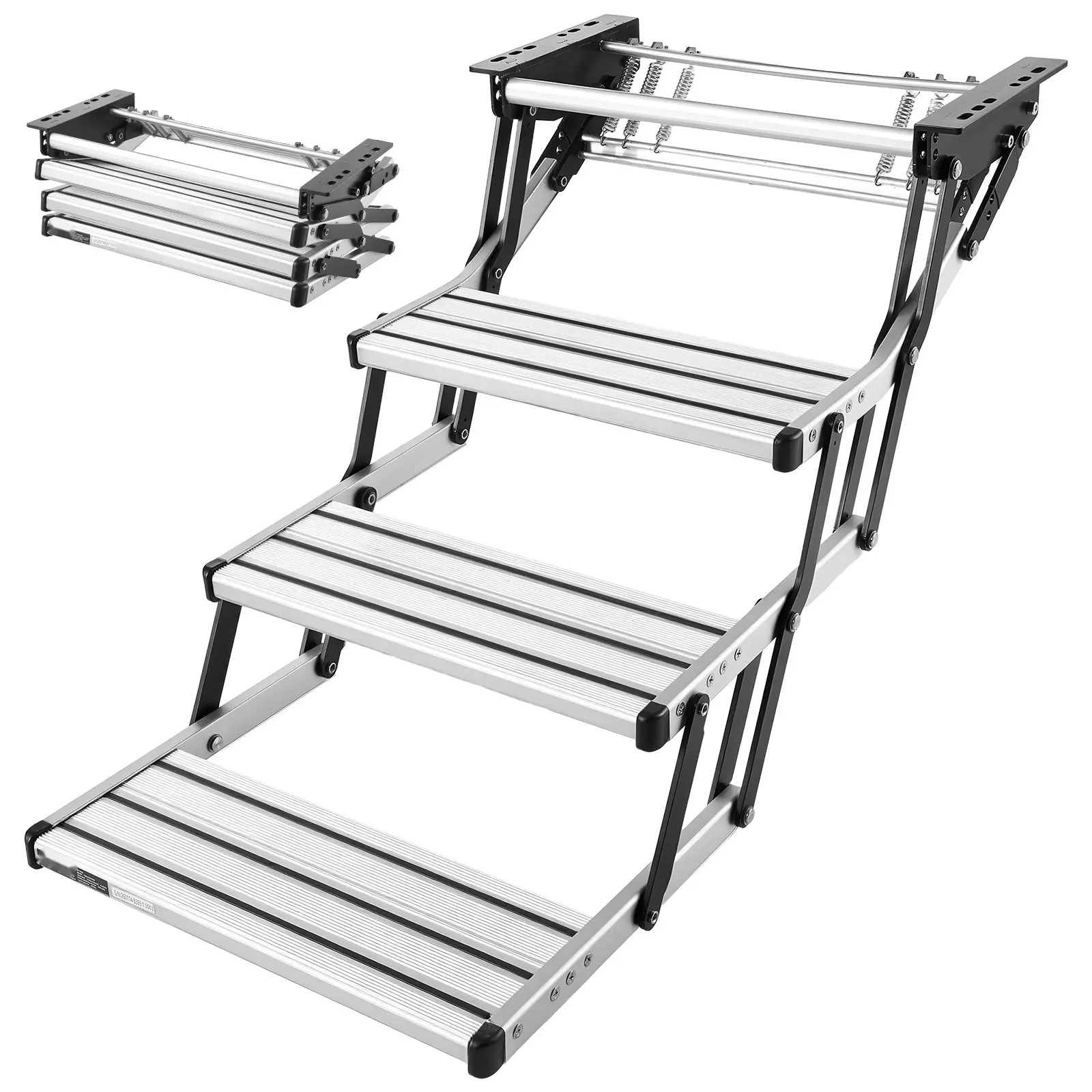 3-Step Manual Retractable RV Stairs with 440 lbs Load Capacity, Telescopic Folding Aluminum Alloy Camper Steps, Steel Frame, Non-Slip Entry for RV, Camper Van, Motorhome, Travel Trailer, Easy Install and Stable Access