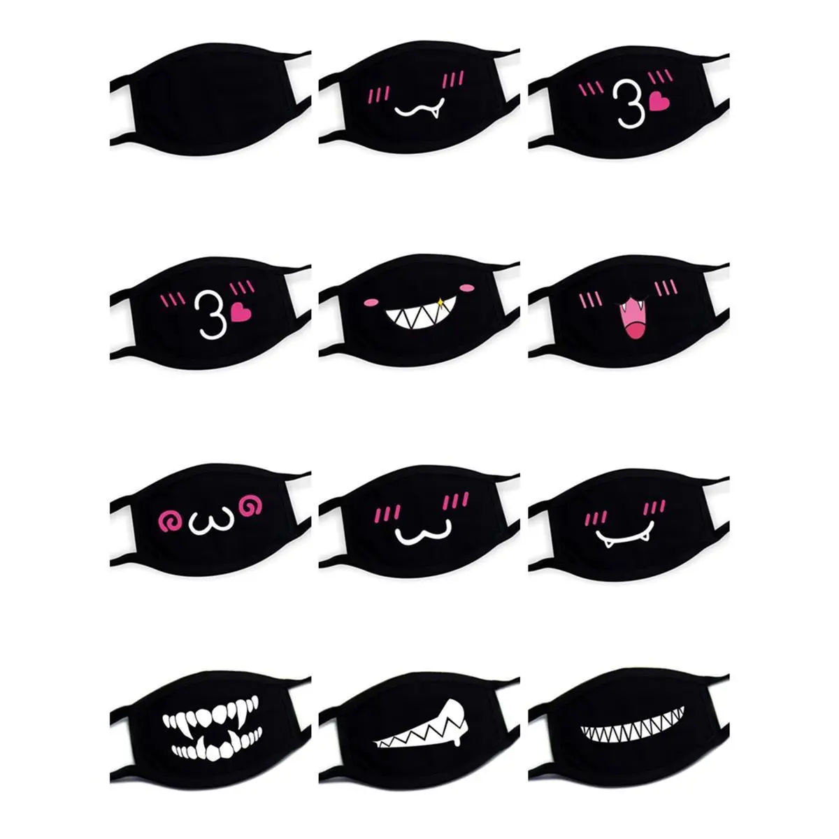 Unisex Black Anime Party Mouth Mask, Funny Expression Creative Kawaii Stress Relieving Toys, Dustproof Breathable for Kpop Riding