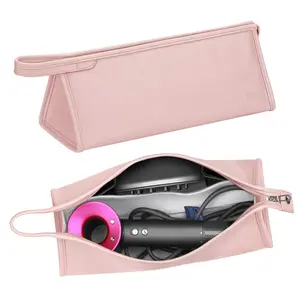 Pink PU Leather Hair Dryer Storage Bag Air Duct Dust Proof Bag Hotel Guesthouse Room Hair Dryer Bag Travel Portable Waterproof Storage Bag