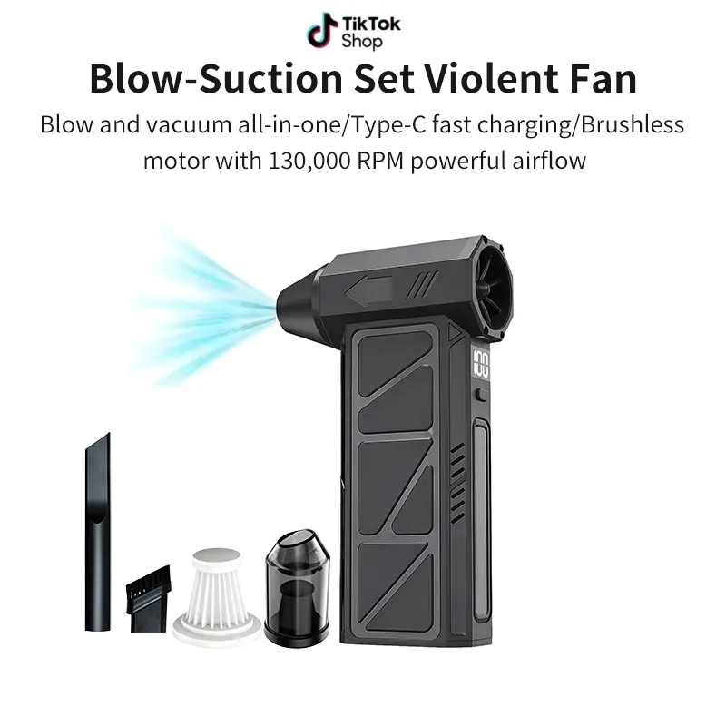 Cordless Compressed Air Duster with LED Lights, 130000RPM Brushless Super Power Blower, Rechargeable 3-Gear Adjustable Dust Removal Tool for Computer/Cars