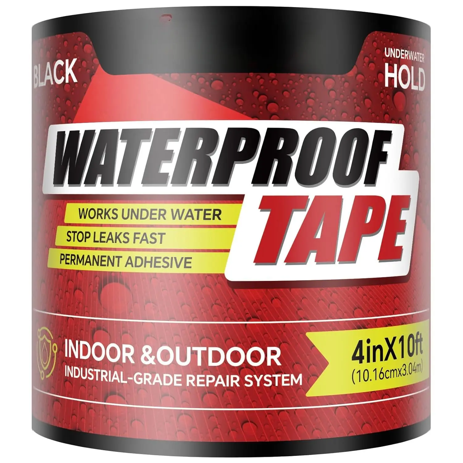 Black Heavy Duty Adhesive Waterproof Tape, 4 in x 10 FT Fast Acting Seal Tape for Roof, Gutters, DIY Projects, Camping Gear - Permanent Weather Resistant Leak Repair Solution