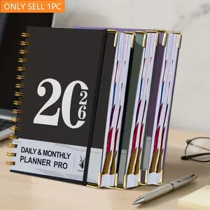 2026 Planner Notebook Daily Planner (320 Pages) - With Stickers & Inner Pocket | Spiral Bound Dual-Stitched | 365-Day Weekly/Monthly Plan & Time Management Tool