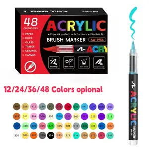 Acrylic Paint Marker Pen, 1 Set Soft Brush Tip Strong Coverage Acrylic Paint Marker, Quick Drying Waterproof Marker for Canvas, Rock, Wood, Timber, Stone, Glass, Ceramic, Fabric Painting