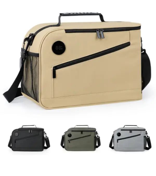 Temperature Display Cooler Bag-insulated Multi-functional Camping Picnic Waterproof Shoulder Leak-proof Insulated Bag Cooler Shoulder Tote for Food Outdoor Picnic (Khaki)