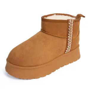 MUSSHOE Platform Mini Boot for Women Short Ankle Boot Warm Fur Fleece Lined Winter Boots with Memory Foam Insole for Outdoor Indoor