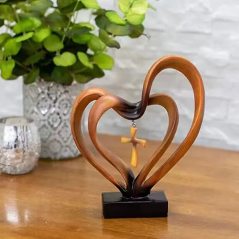 Wall Cross Jesus Interwoven Heart Resin Sculpture, Easter Jesus Cross Decor, Home Office Valentine's Day Decoration, Unique Party Centerpiece, Religious Home Decor, Religious Decorations