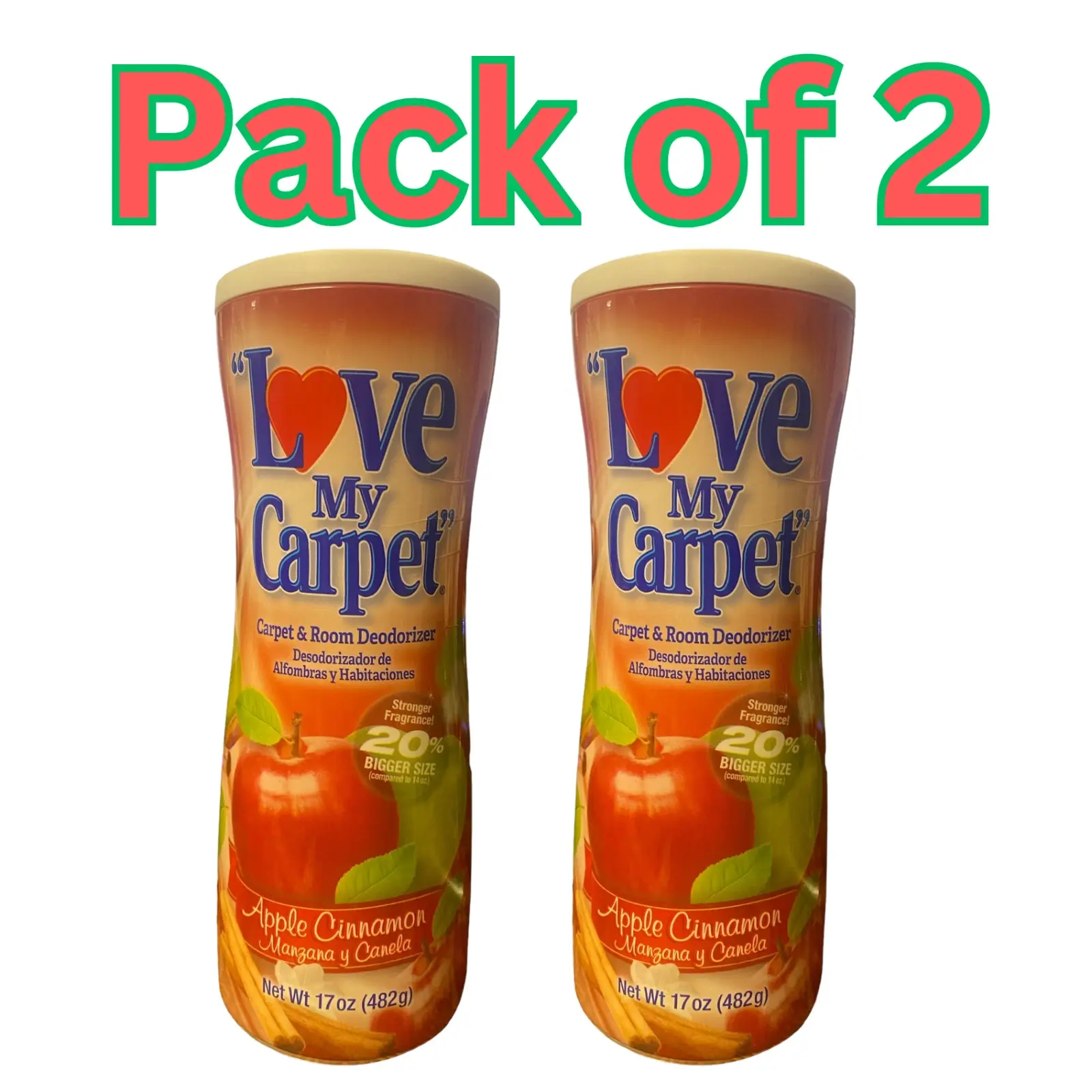 Love My Carpet Apple Cinnamon Scented Carpet & Room Deodorizer 17 oz Pack of 2 Household Odor Eliminator Freshener