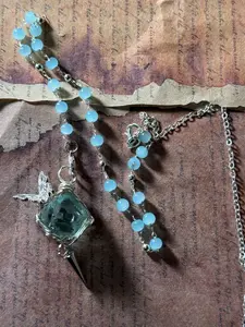 Vintage Handcrafted Wrapped Blue Glass Crystal Pendant with Healing Properties, Detachable Chain for Home Decor, Car Accessories, Unique Gift for Valentine's Day and Christmas