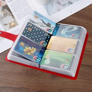 Card manager, male and female business card holders with 96 card slots, leather high-capacity storage card holder (red)