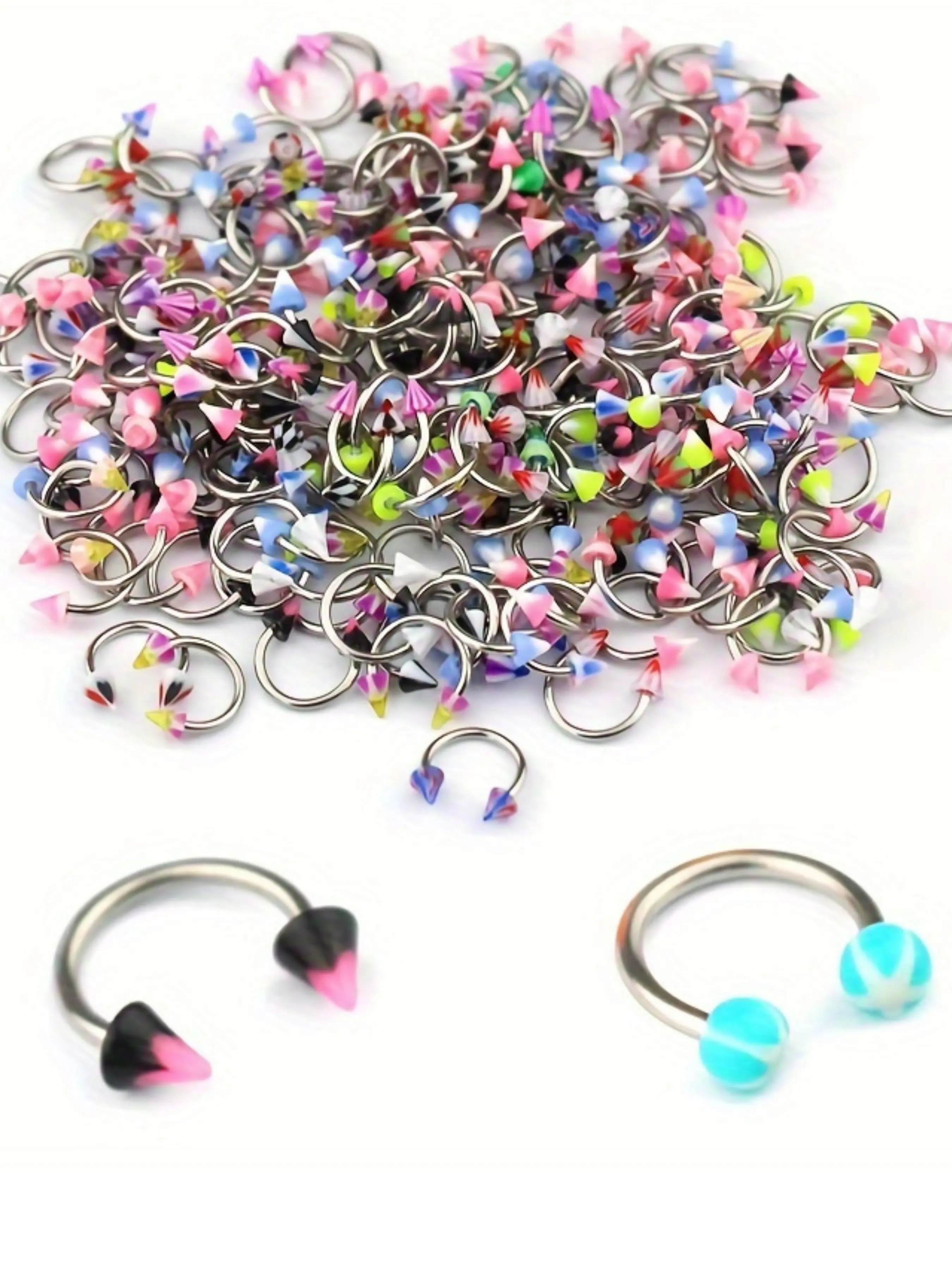 Acrylic Horseshoe Septum Rings, 10/20pcs Circular Barbell Lip Labret Eyebrow Jewelry, Cartilage Tragus Piercing Earrings, Body Piercing Jewelry, Nose Ring Jewelry, Random Colors & Patterns