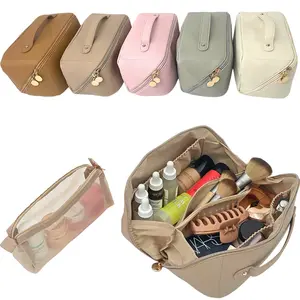 JAZD Large  Travel Cosmetic Bag, Vegan Leather Toiletry Bag with Wide Opening Design toiletry built-in organizer