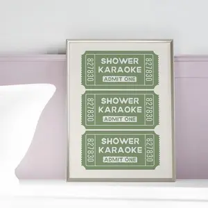 Shower Karaoke Ticket Sage Green Print, Bathroom Aesthetic Poster, Retro Print, Funny Wall Art Poster, Trendy Cute Decor, Poster No Frame