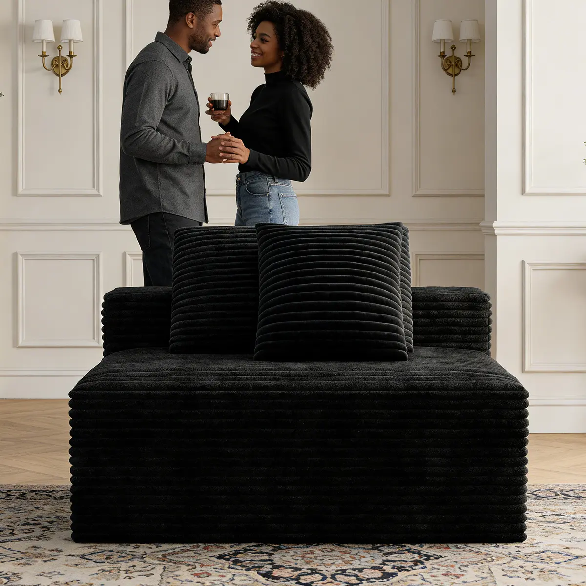 47.2" Luxury Corduroy Boneless Sofa,Loveseat, Double Sofa for Apartment, Living Room, Bedroom, Lazy Sofa, Armless Sofa for Small Space, Comfortable Flannel Fabric, Includes Pillows, No Assembly Required