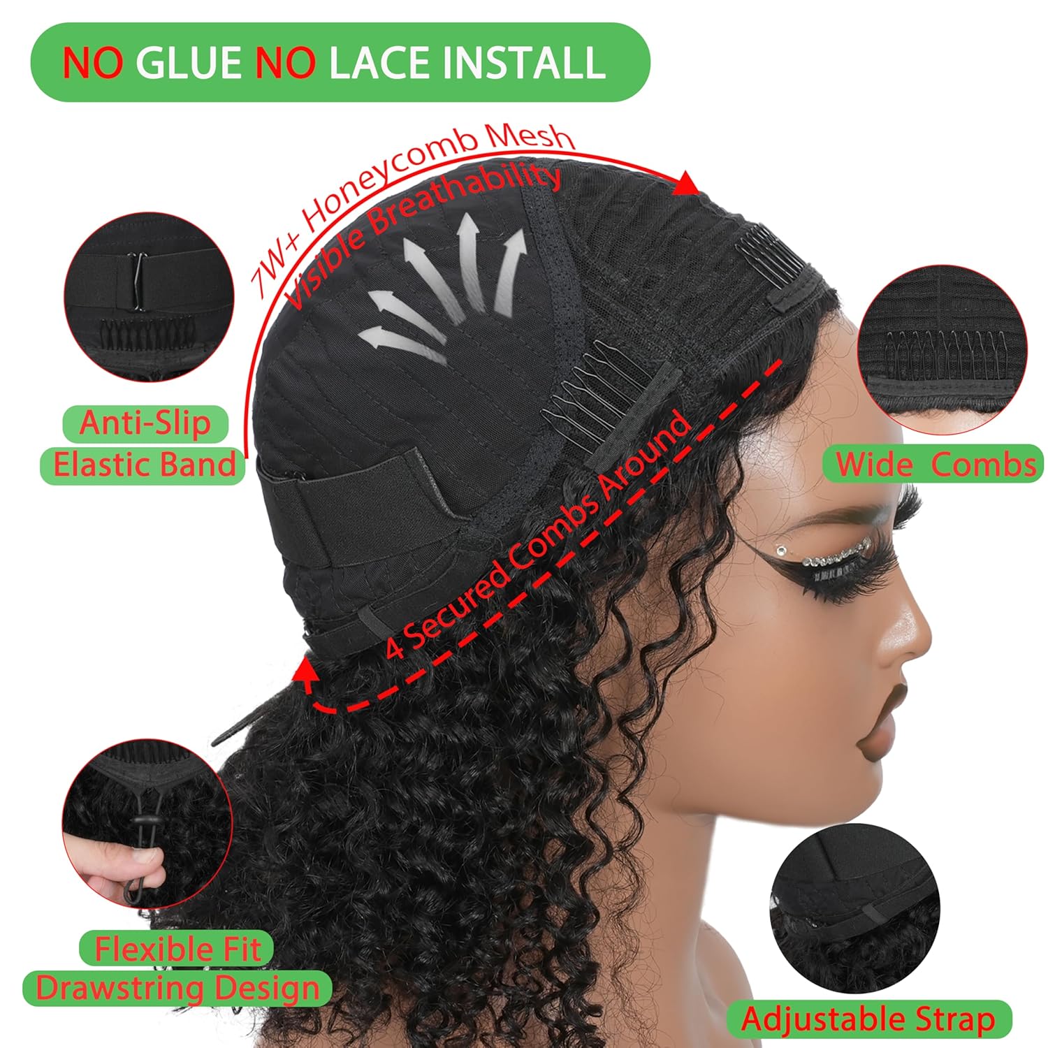 Bling Hair Half Wig Human Hair Wigs 250% Half Wig Kinky Curly Human Hair Wigs 3 In 1 Invisible Hairline With Drawstring Seamless