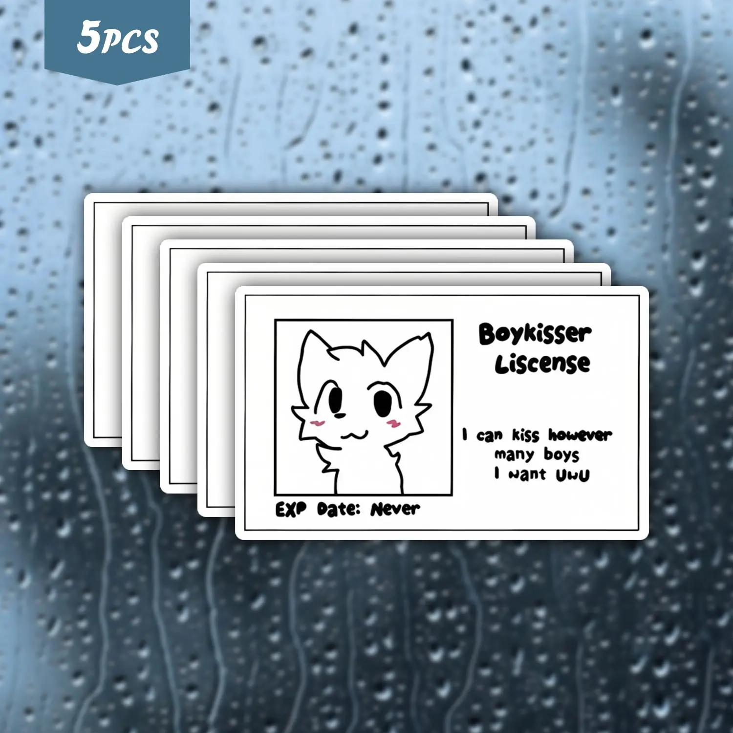 5Pcs "Boykisser License" Meme Waterproof Vinyl Sticker, Durable Adhesive Stickers, Furry Cartoon Decal, Scrapbook Decals, Stickers For Scrapbooking, Suitable For Water Bottles, Laptops, Journals, Ideal For Meme Enthusiasts, Humor Lovers