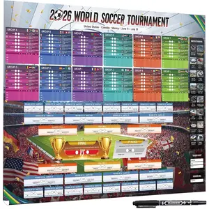 Extra Large World Cup Soccer 2026 Wall Chart Poster, Soccer World Cup Match Wall Schedule Chart 39.4" x 27.6"- Poster EDT Time Team Info and TV Schedule Poster for Home Office Bar Decorations