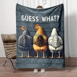 Contemporary Reversible Flannel  Throw Blanket - Cartoon Chicken Backside Guessing Game Print, Digital Print, All-Season Cozy Office Nap & Home Blanket, Gift for Family and Friends