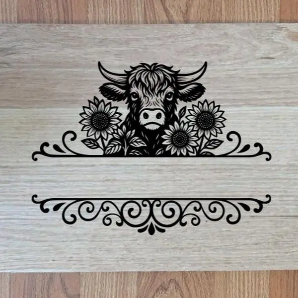 Personalized Laser Engraved Cutting Board with Cow and Sunflower Design Custom Wedding Gift Housewarming Anniversary Present