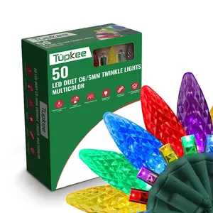 Christmas LED Duet C6/5mm Twinkling Lights - 10 of 50 Lights Twinkle, Professional Grade Indoor Outdoor, 24.5 Feet Sparkling Light String, LED Bulbs Christmas Tree Holiday Decor