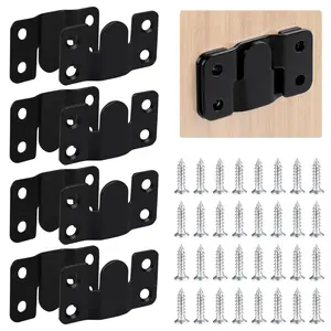 4 Pairs Flush Mount Bracket, Stainless Steel Interlock Hanging Buckle, Heavy Duty Picture Hanging Brackets(Sliver/Black)