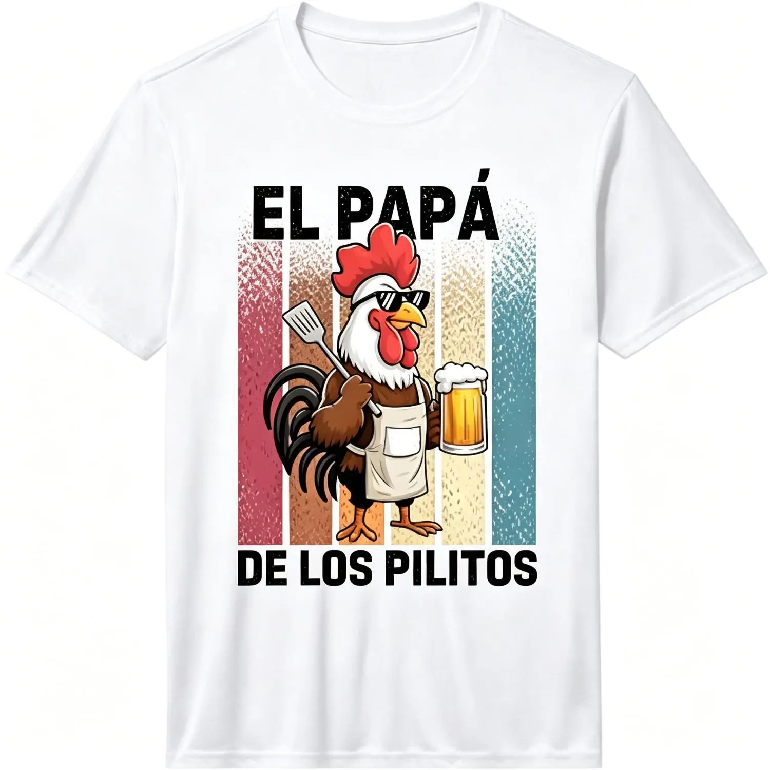 Mens Retro Chicken Little Papa Funny Spanish Fathers Day Cotton T-shirt Performance Tee